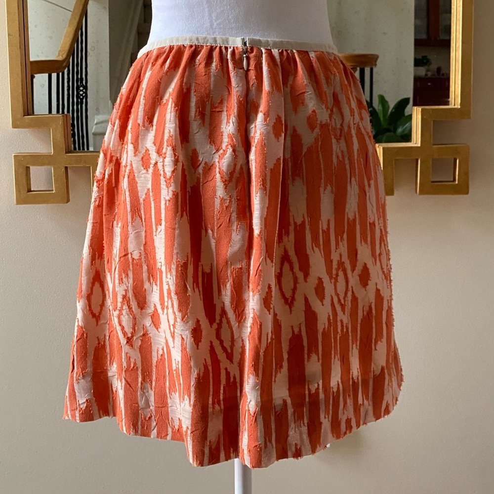 J. Crew Coral Orange Ikat miniskirt swing skirt sz 6 - Picture 3 of 11